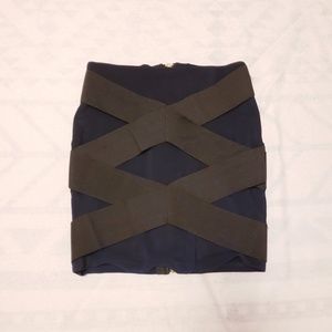NAVY BLACK BANDAGE CROSS BODYCON MINI SKIRT 2